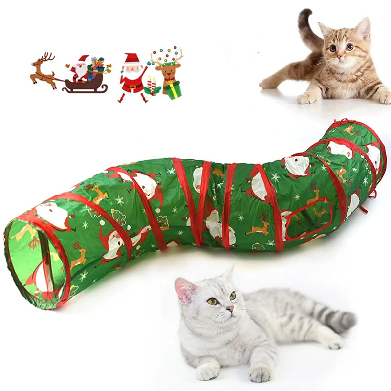 Aiitle Christmas Foldable Cat Tunnel Toy S Green