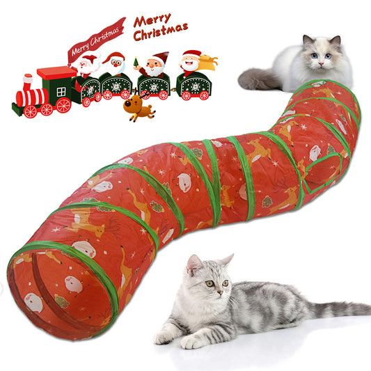 Aiitle Christmas Foldable Cat Tunnel Toy S Red