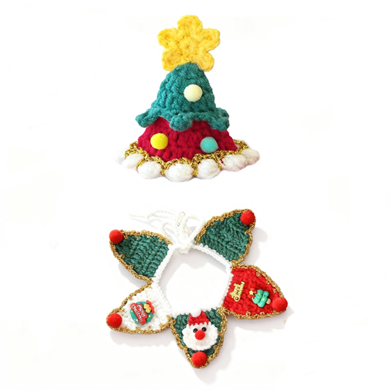 Aiitle Handmade Crocheted Christmas Pet Collar Hat - Christmas Planet