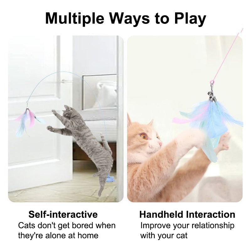 Aiitle Interactive Cat Teaser Feather Wand Toy with Suction Cup