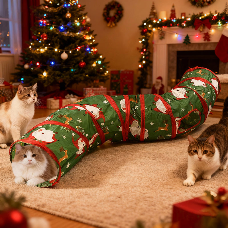 Aiitle Christmas Foldable Cat Tunnel Toy S Green