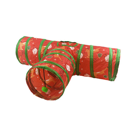 Aiitle Christmas Foldable Cat Tunnel Toy T Red