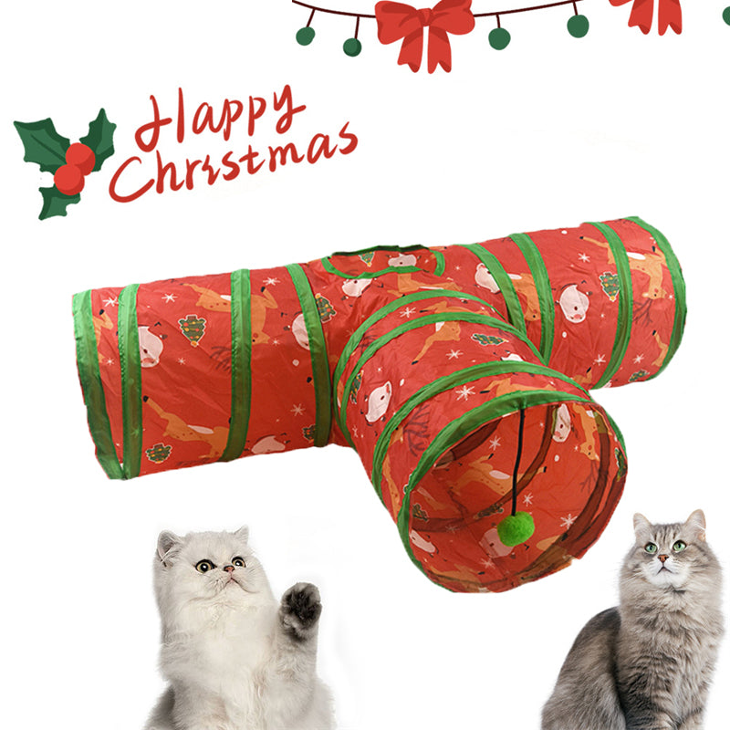 Aiitle Christmas Foldable Cat Tunnel Toy T Red
