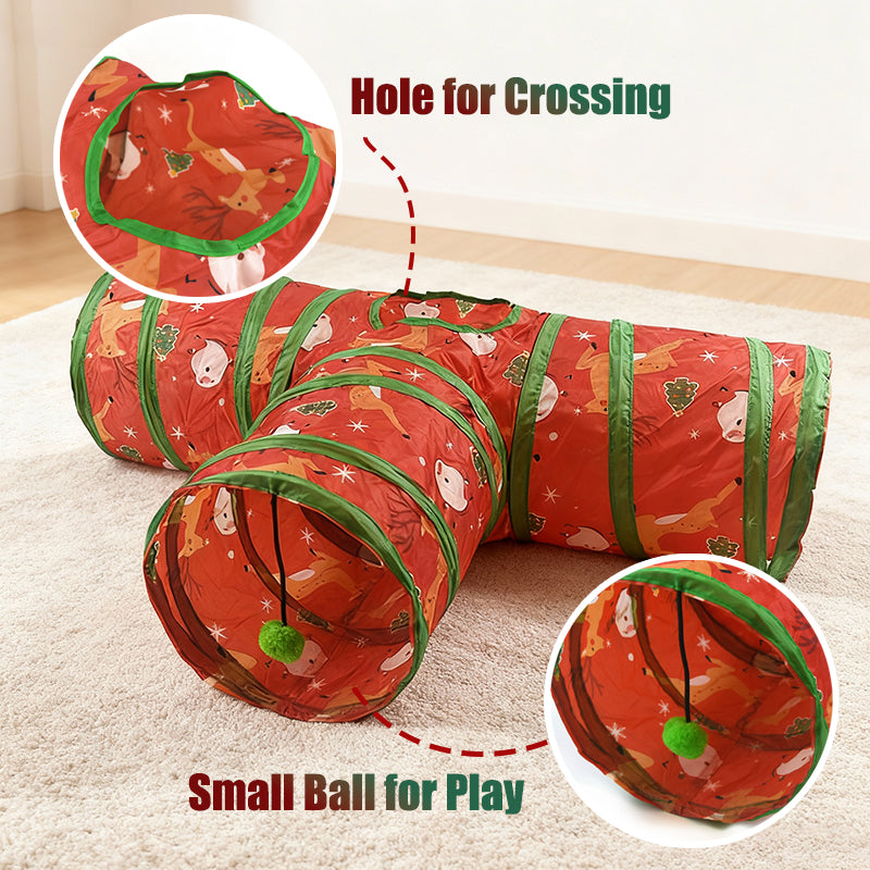 Aiitle Christmas Foldable Cat Tunnel Toy T Red