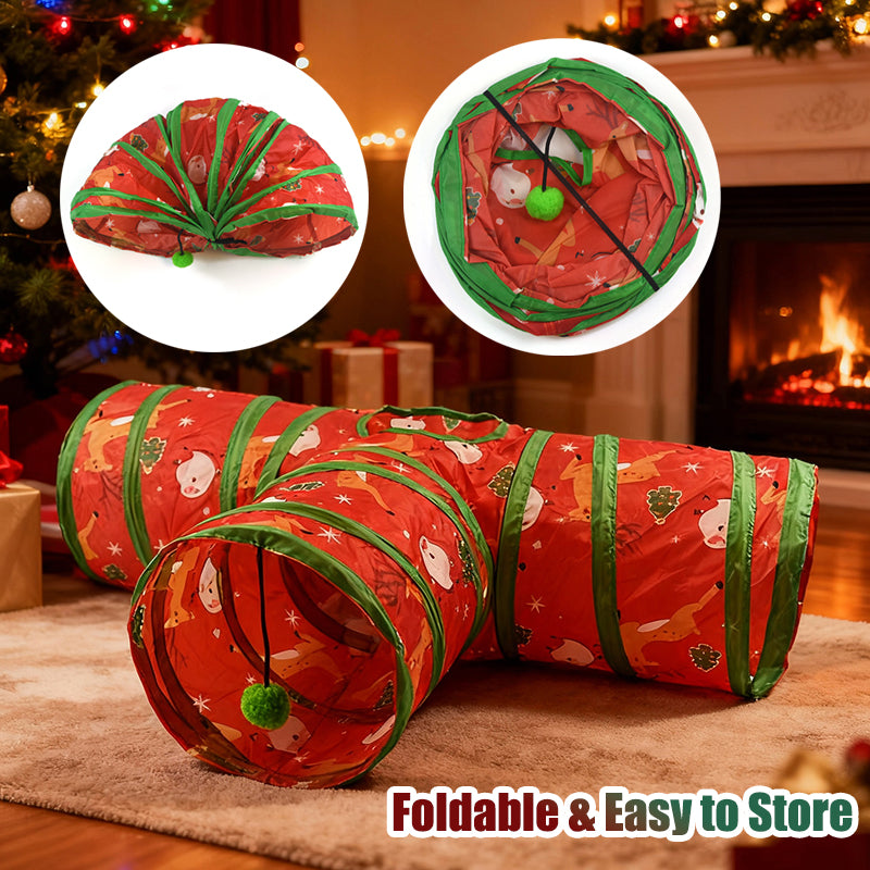 Aiitle Christmas Foldable Cat Tunnel Toy T Red