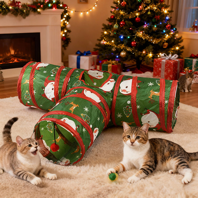 Aiitle Christmas Foldable Cat Tunnel Toy T Green