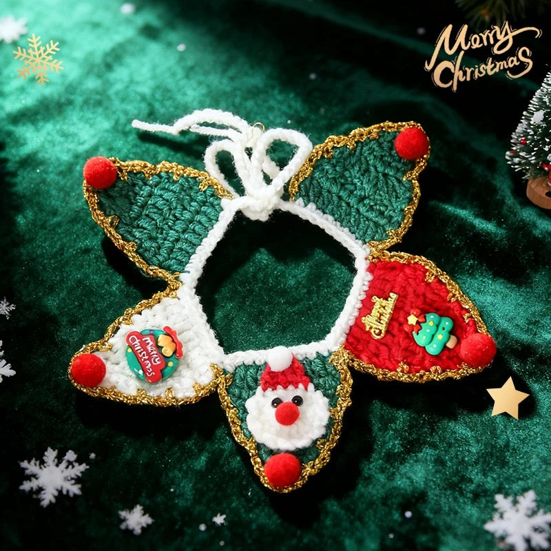 Aiitle Handmade Crocheted Christmas Pet Collar Hat - Christmas Planet