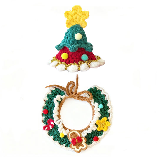 Aiitle Handmade Crocheted Christmas Pet Collar Hat - Gingerbread Man