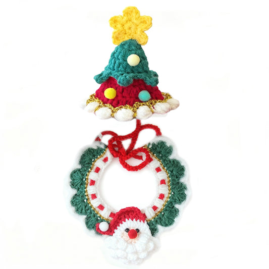Aiitle Handmade Crocheted Christmas Pet Collar Hat - Green Santa