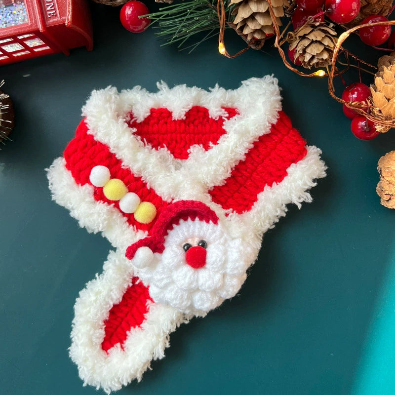 Aiitle Handmade Crocheted Christmas Pet Scarf Hat - Red Santa