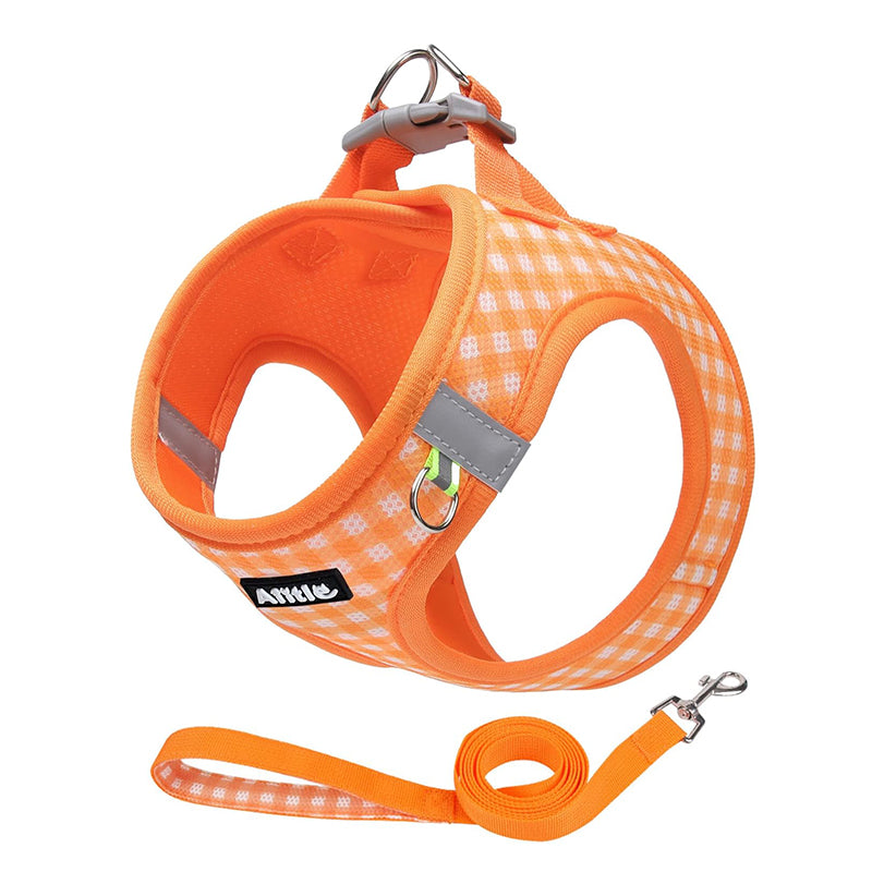 Aiitle Soft Adjustable Plaid Mesh Dog Vest Harness with Leash Set