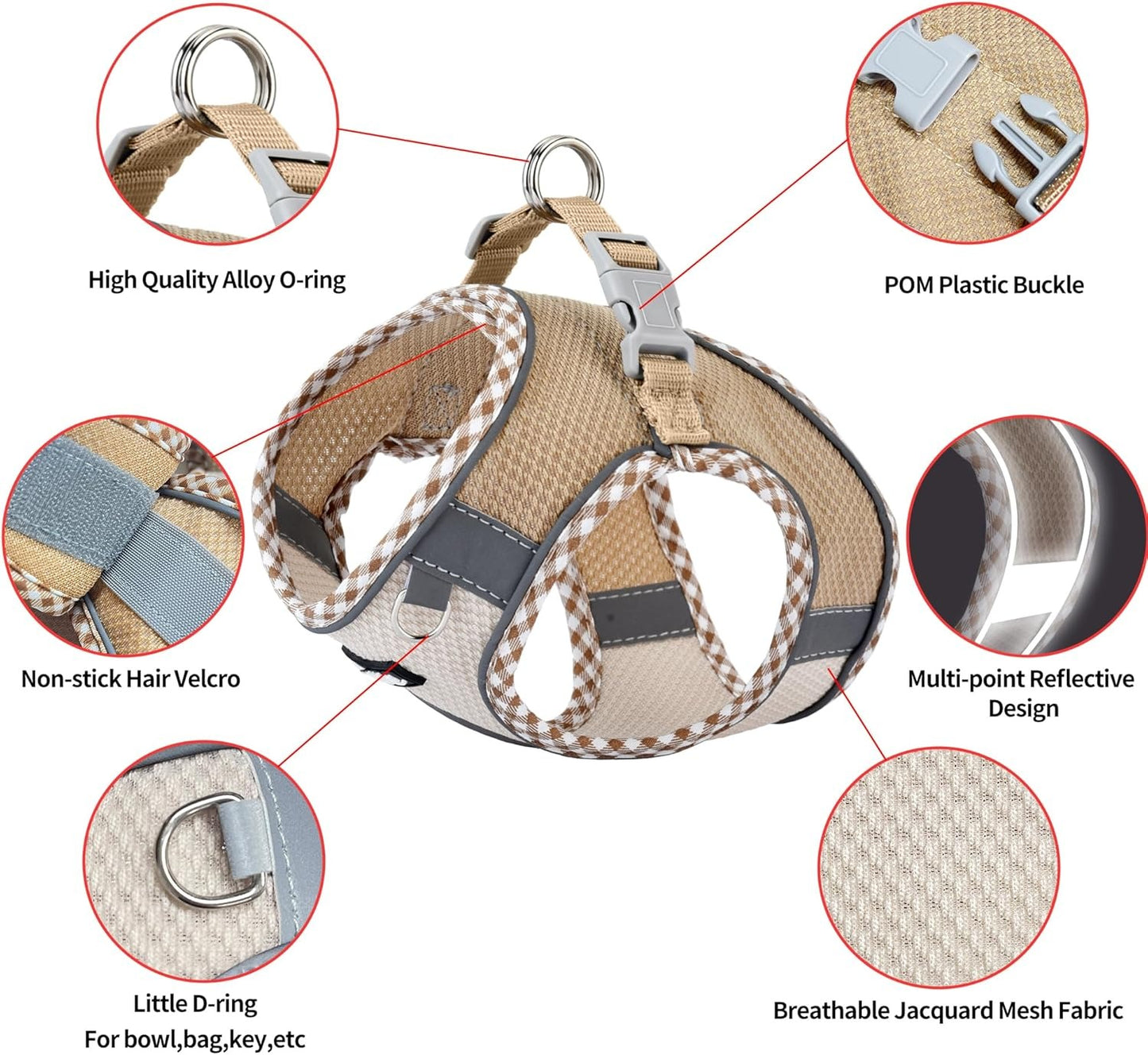 Aiitle Step in Breathable Air Mesh Dog Harness Brown Beige