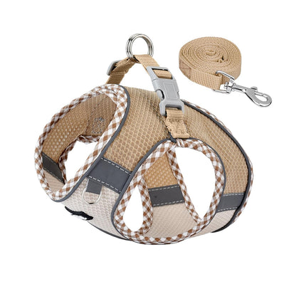 Aiitle Step in Breathable Air Mesh Dog Harness Brown Beige
