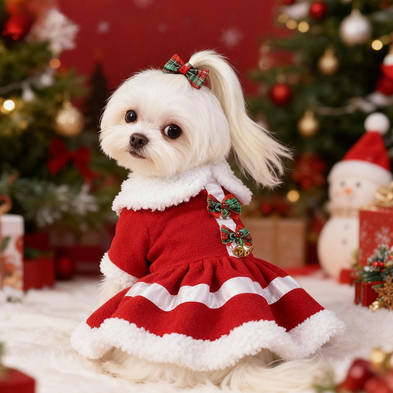 Aiitle Christmas Dog Dress with Bow