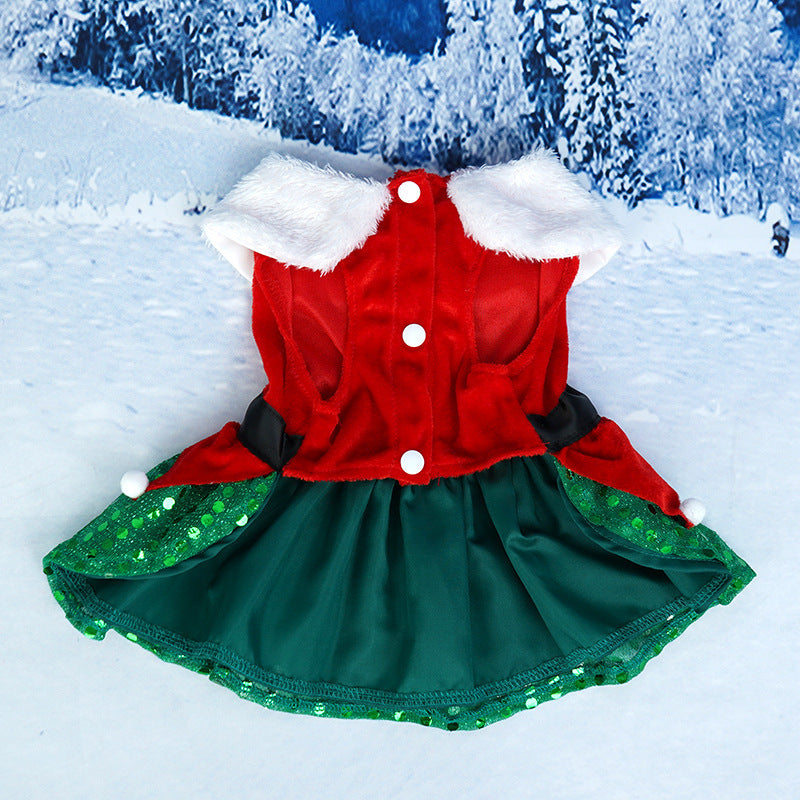 Aiitle Christmas Dog Sequined Dress with Belt