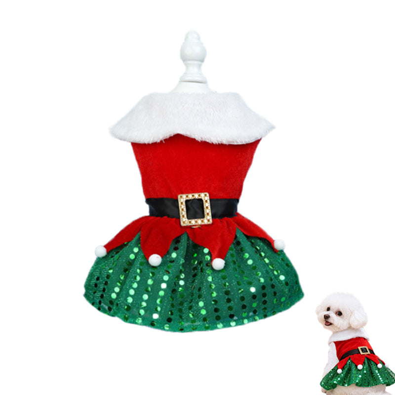 Aiitle Christmas Dog Sequined Dress with Belt
