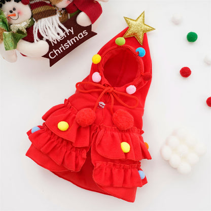 Aiitle Cute Pet Christmas Cloak with Star and Pompoms Green