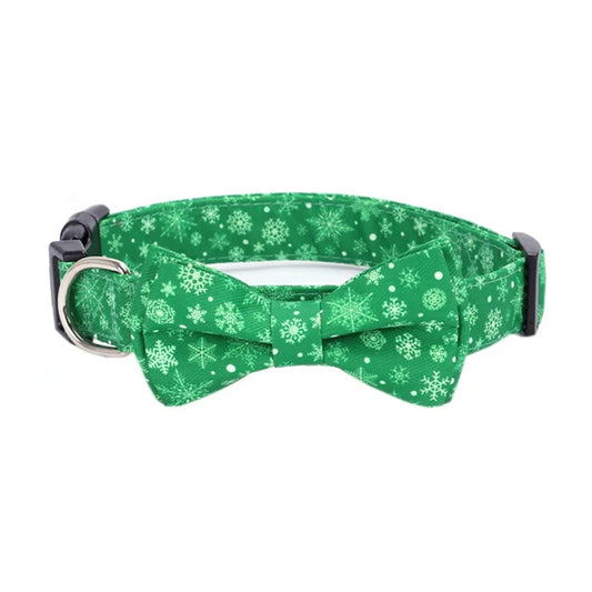 Aiitle Adjustable Christmas Dog Collar Green Snowflake