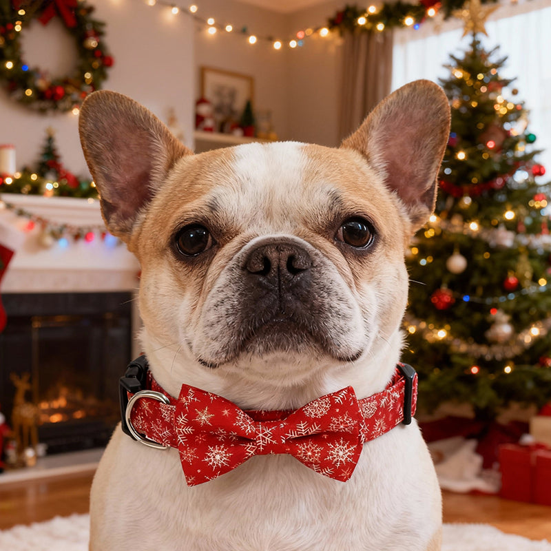 Aiitle Adjustable Christmas Dog Collar Red Snowflake