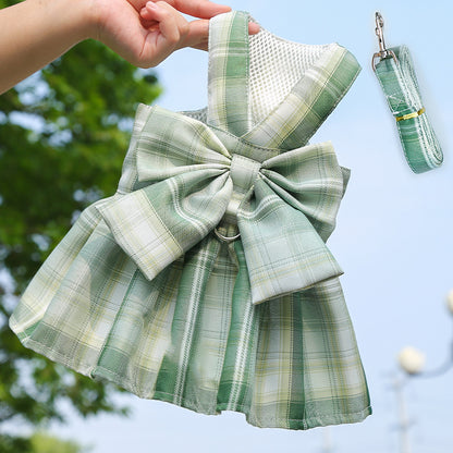 Aiitle Cute Pet Plaid Skrit Harness Leash Set