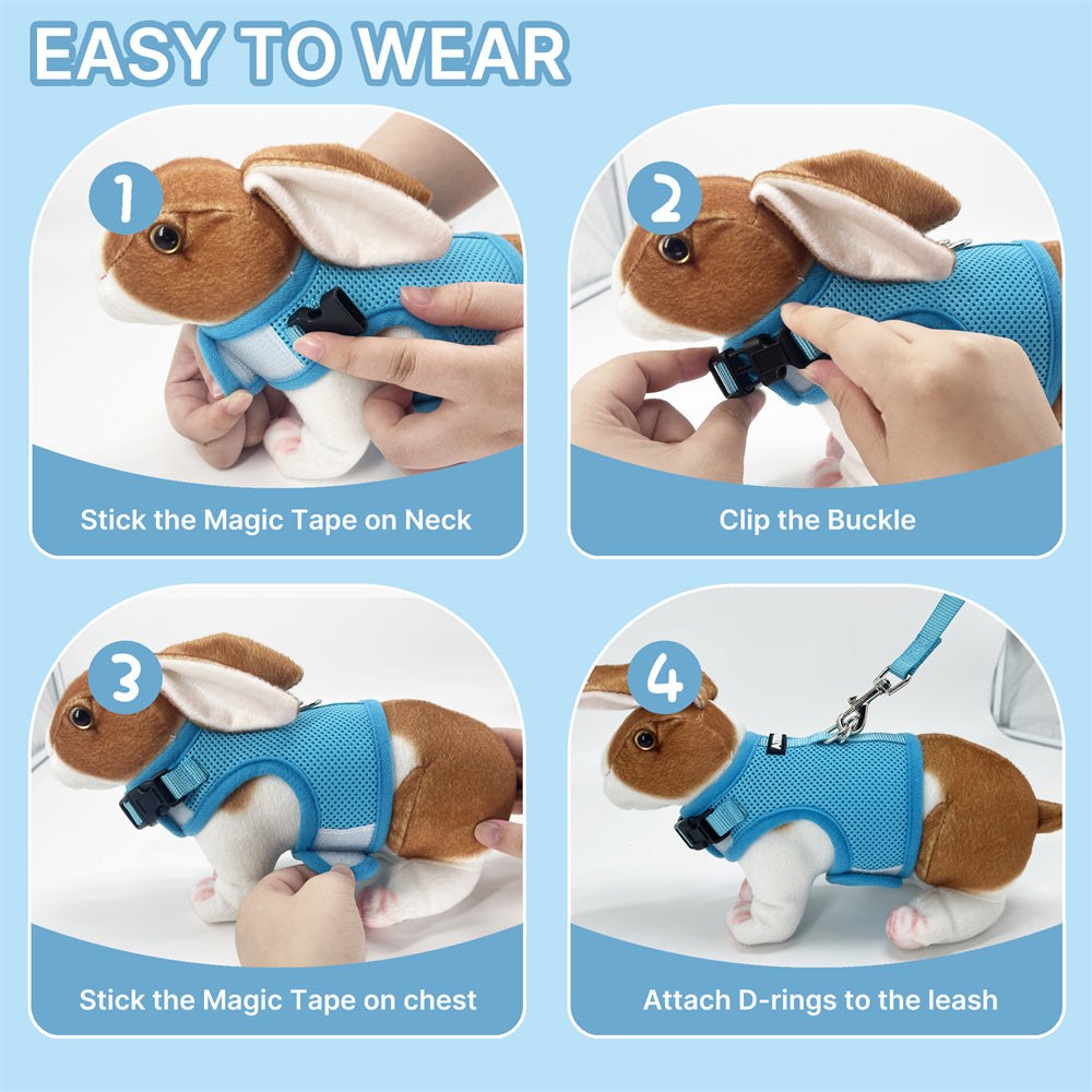 Aiitle Mesh Breathable Rabbit Harness and Leash Set Lightweight Adjustable
