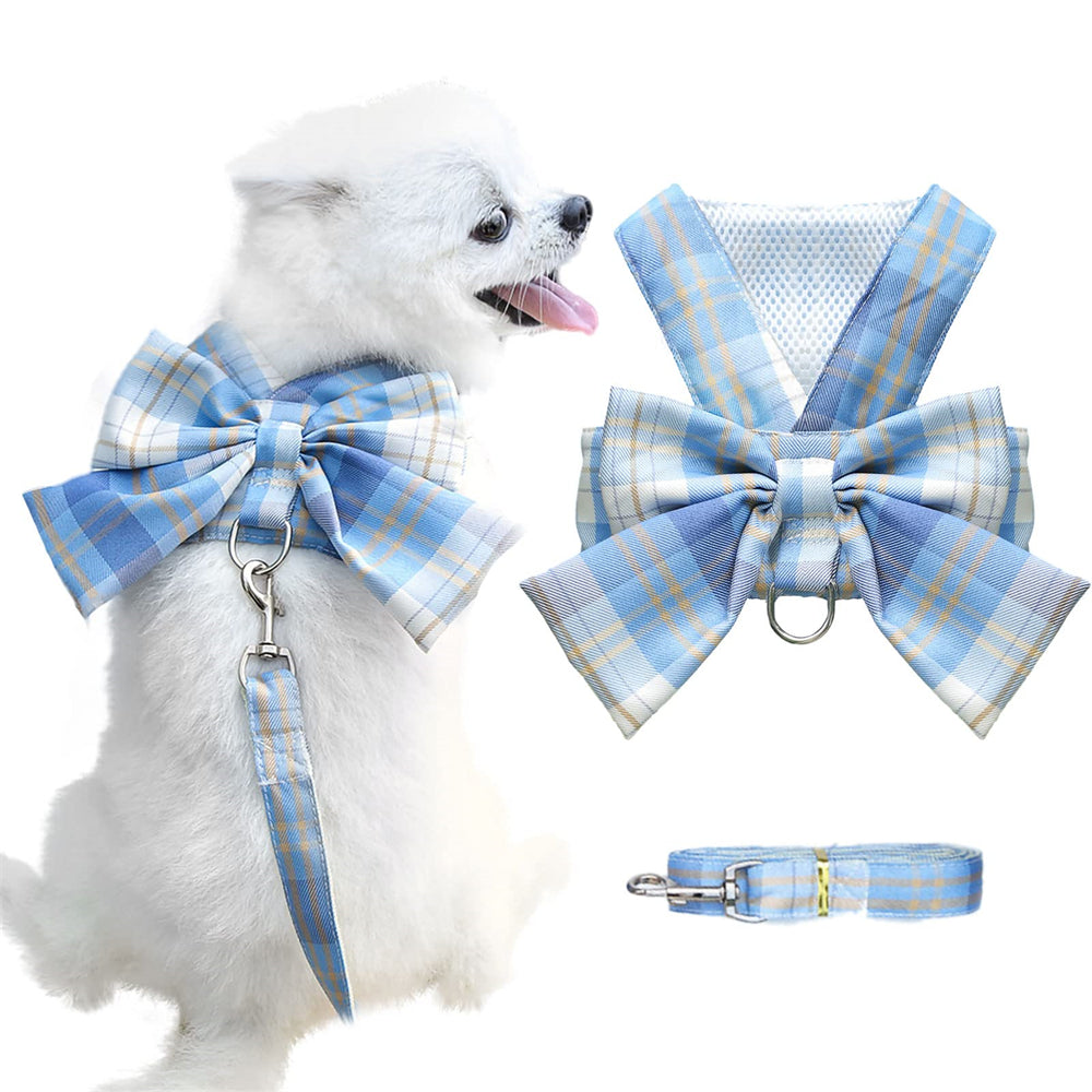 Aiitle Pet Plaid Bow Tie Harness Leash Set