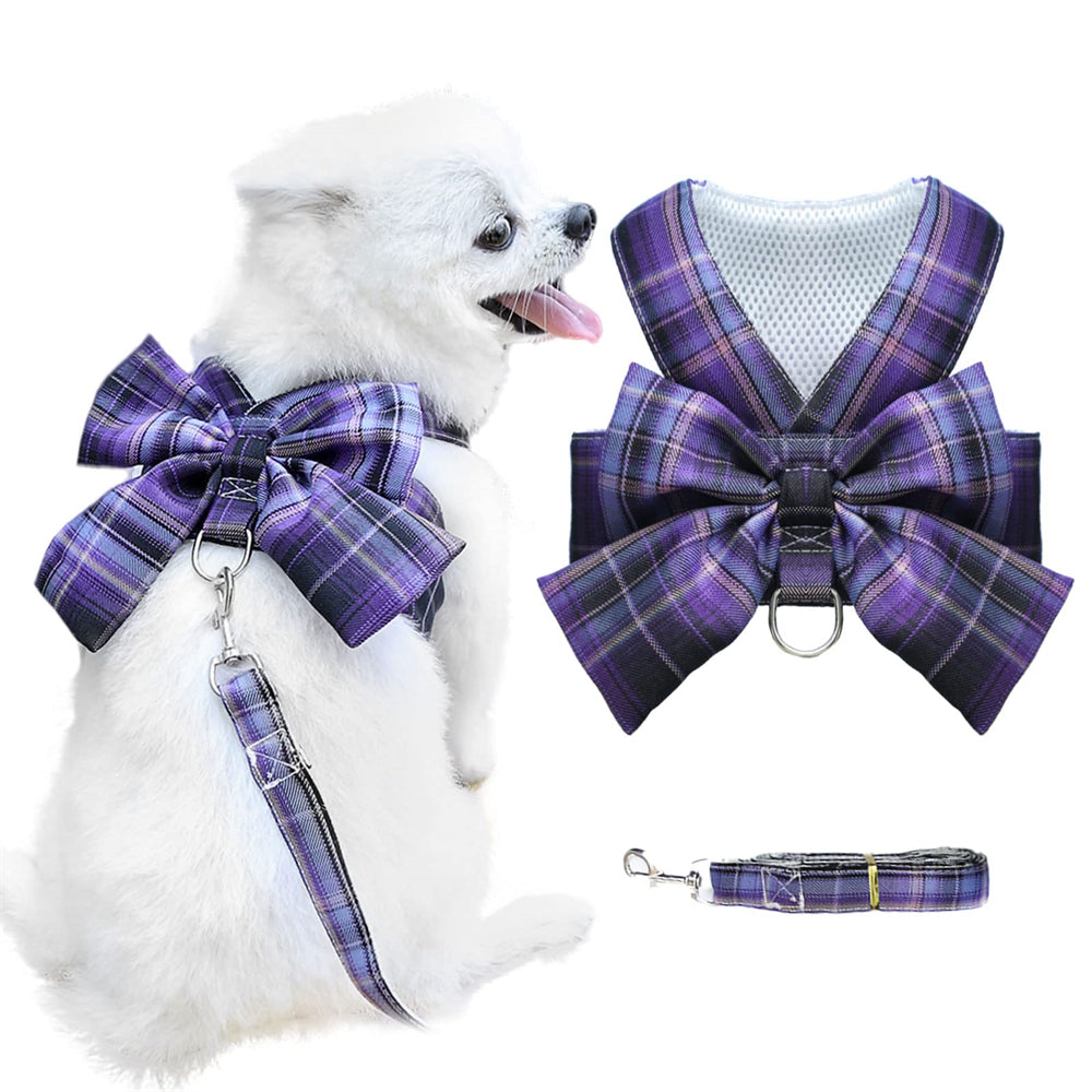 Aiitle Pet Plaid Bow Tie Harness Leash Set