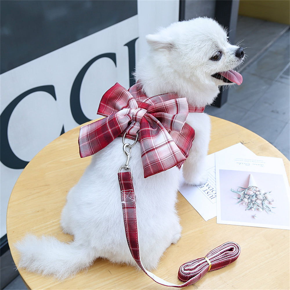 Aiitle Pet Plaid Bow Tie Harness Leash Set