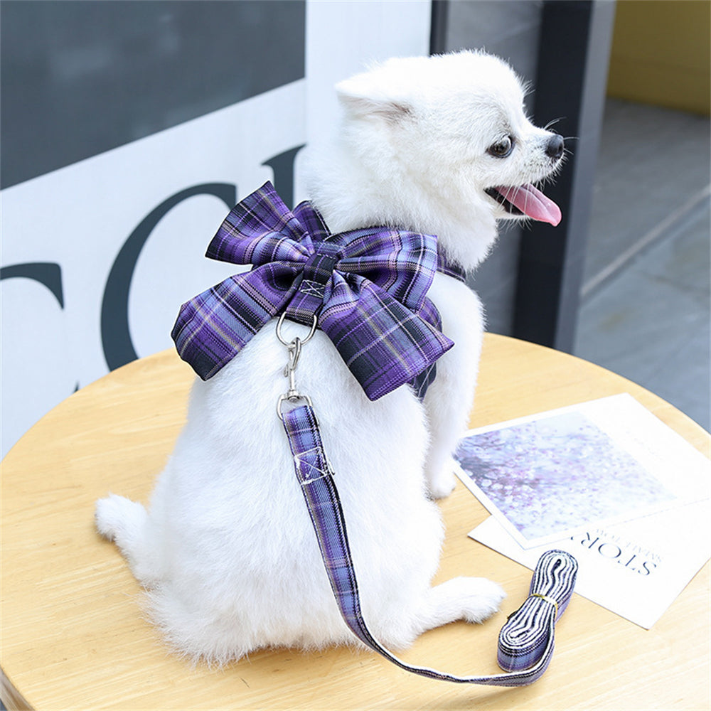 Aiitle Pet Plaid Bow Tie Harness Leash Set