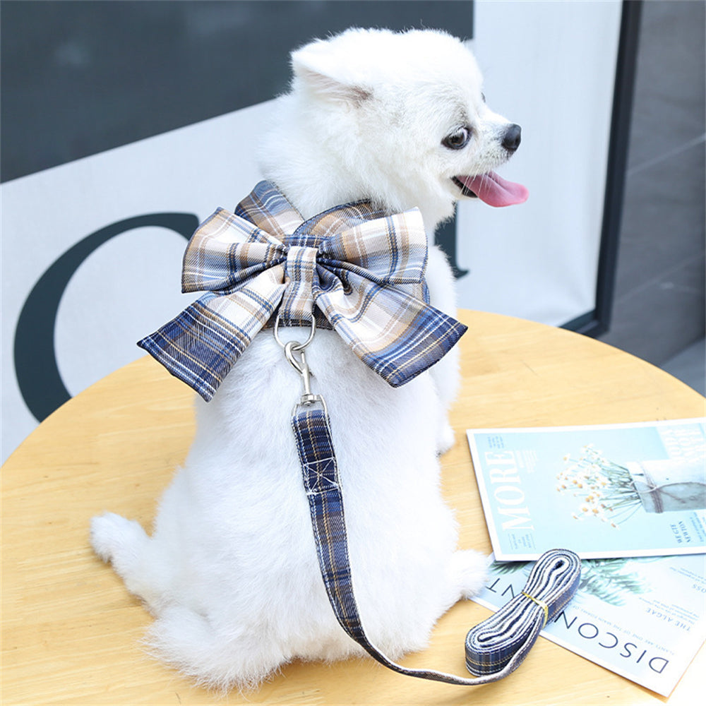 Aiitle Pet Plaid Bow Tie Harness Leash Set