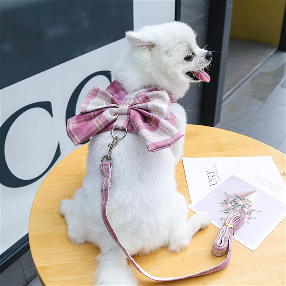 Aiitle Pet Plaid Bow Tie Harness Leash Set