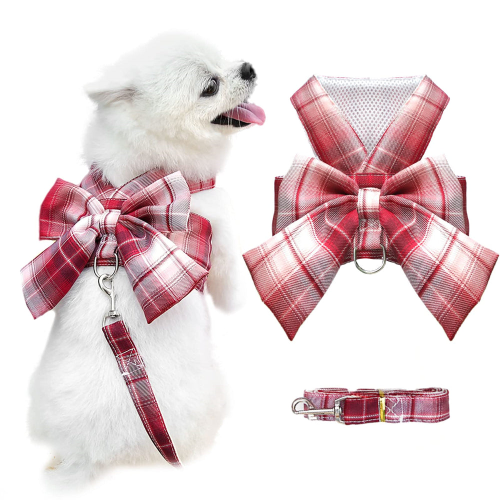 Aiitle Pet Plaid Bow Tie Harness Leash Set