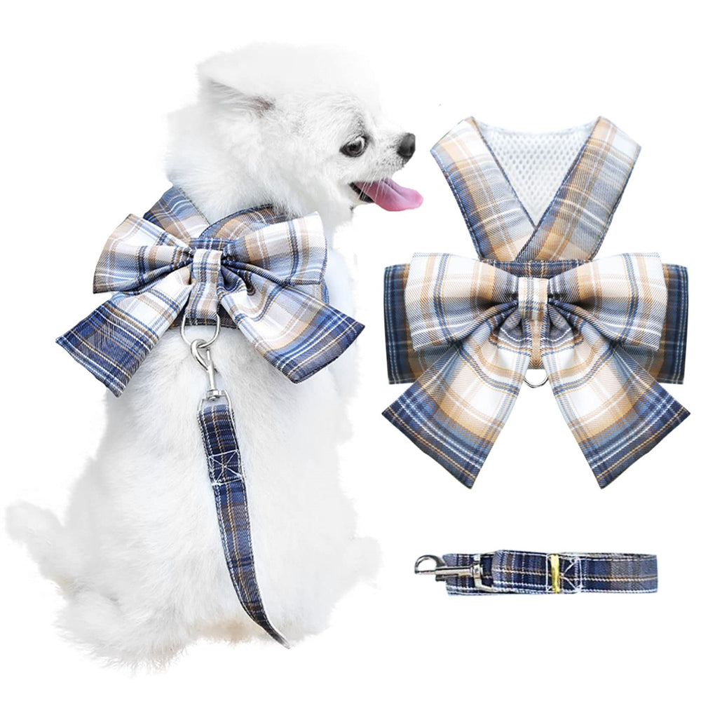 Aiitle Pet Plaid Bow Tie Harness Leash Set