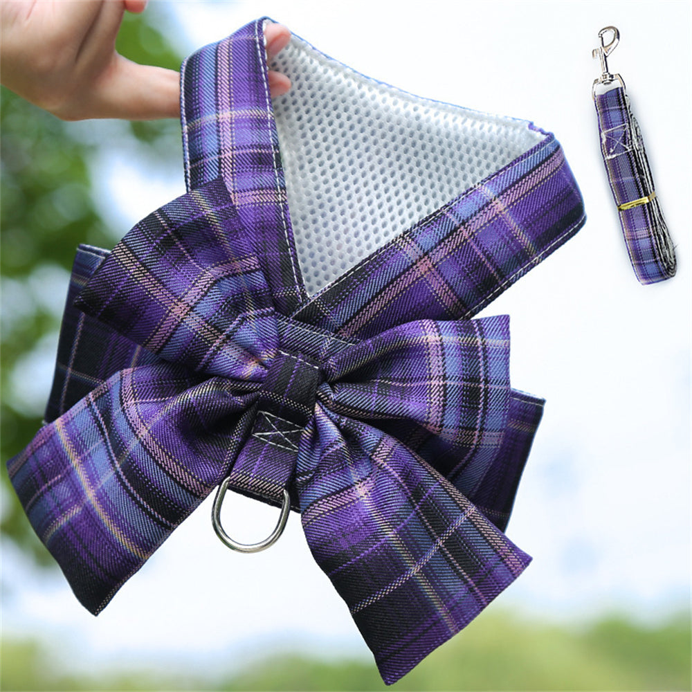 Aiitle Pet Plaid Bow Tie Harness Leash Set