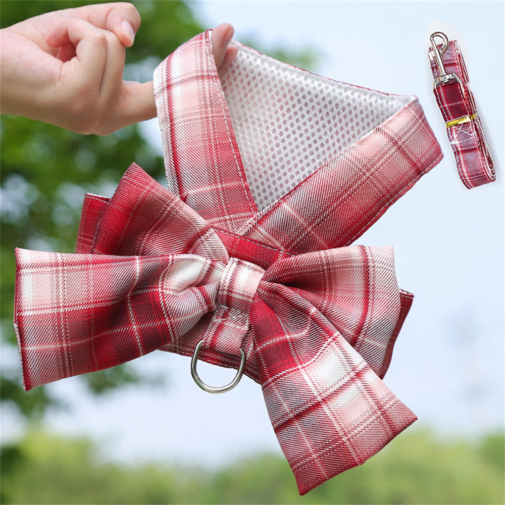 Aiitle Pet Plaid Bow Tie Harness Leash Set