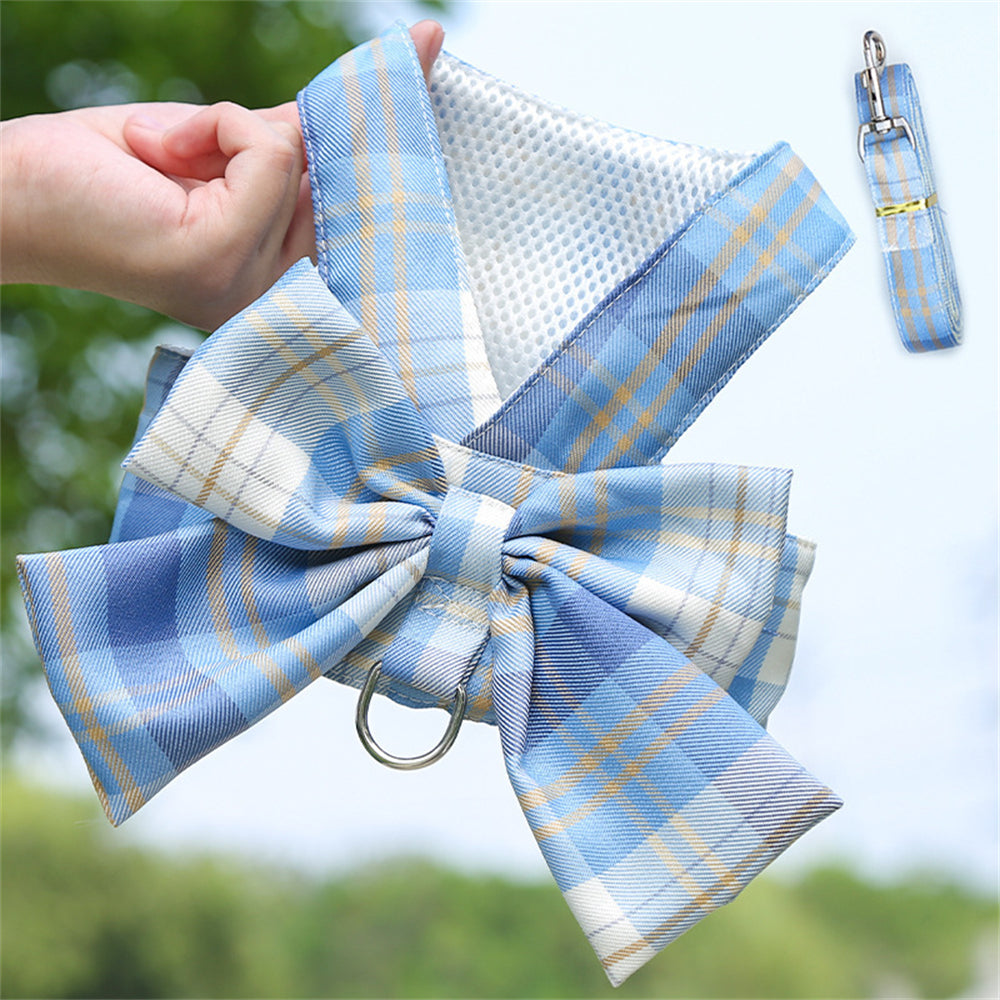 Aiitle Pet Plaid Bow Tie Harness Leash Set