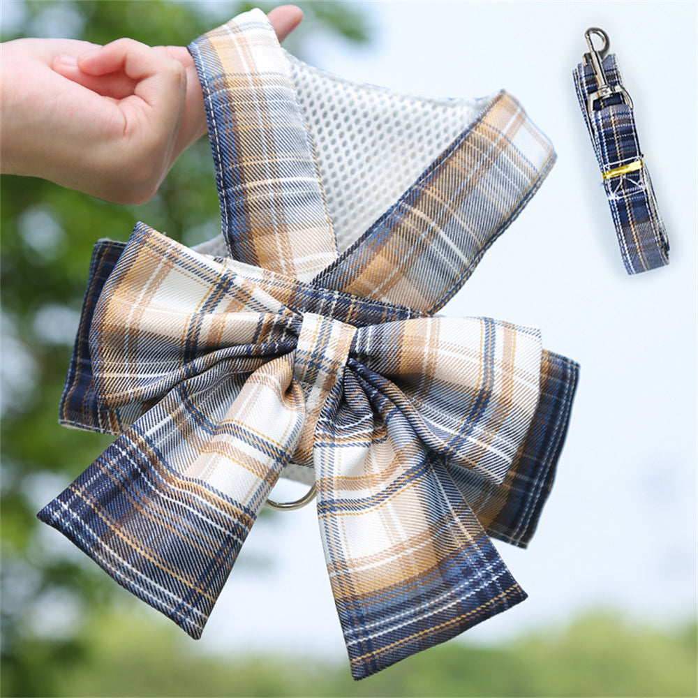 Aiitle Pet Plaid Bow Tie Harness Leash Set