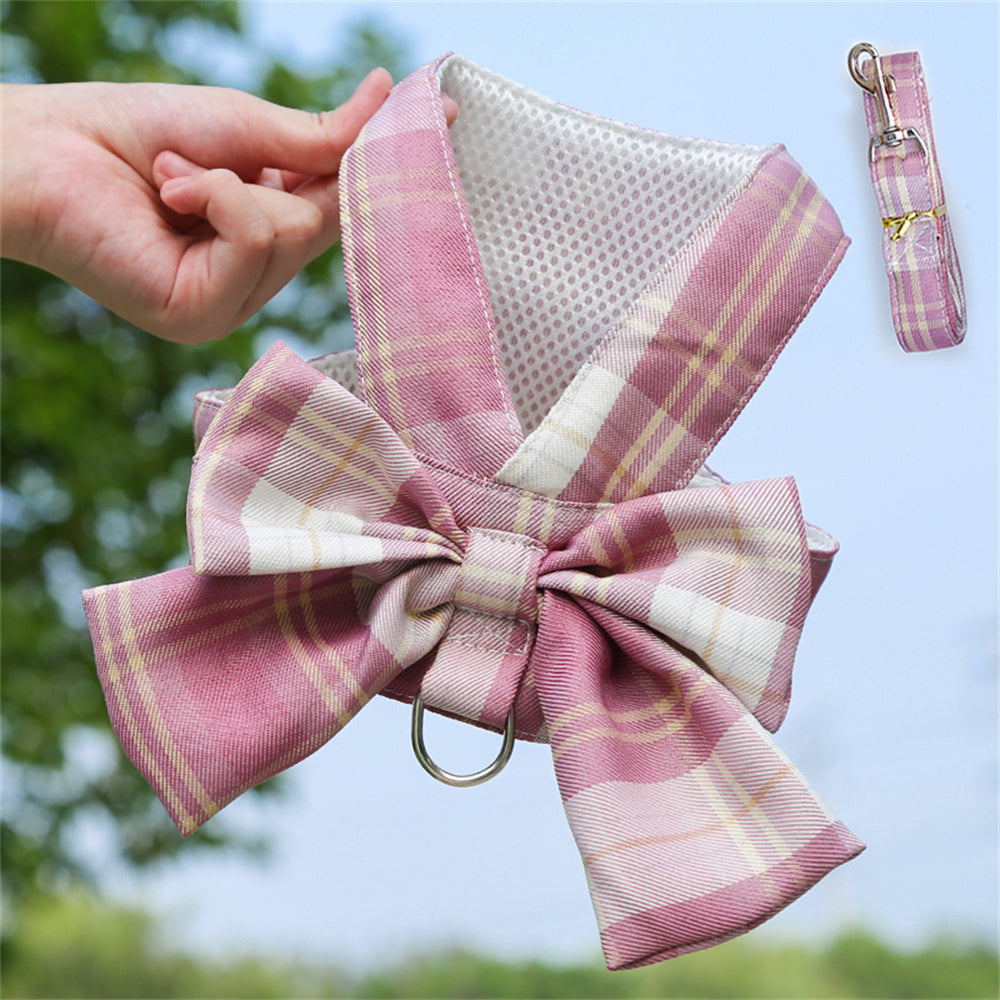 Aiitle Pet Plaid Bow Tie Harness Leash Set