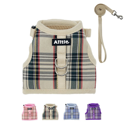 Aiitle Adjustable Padded Bunny Harness Leash Set Plaid Pattern