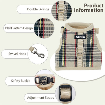 Aiitle Adjustable Padded Bunny Harness Leash Set Plaid Pattern