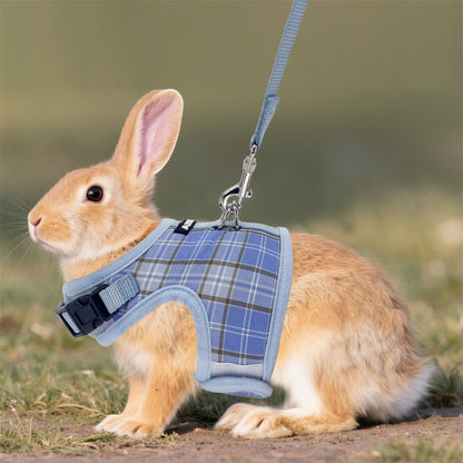 Aiitle Adjustable Padded Bunny Harness Leash Set Plaid Pattern