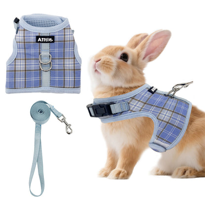 Aiitle Adjustable Padded Bunny Harness Leash Set Plaid Pattern