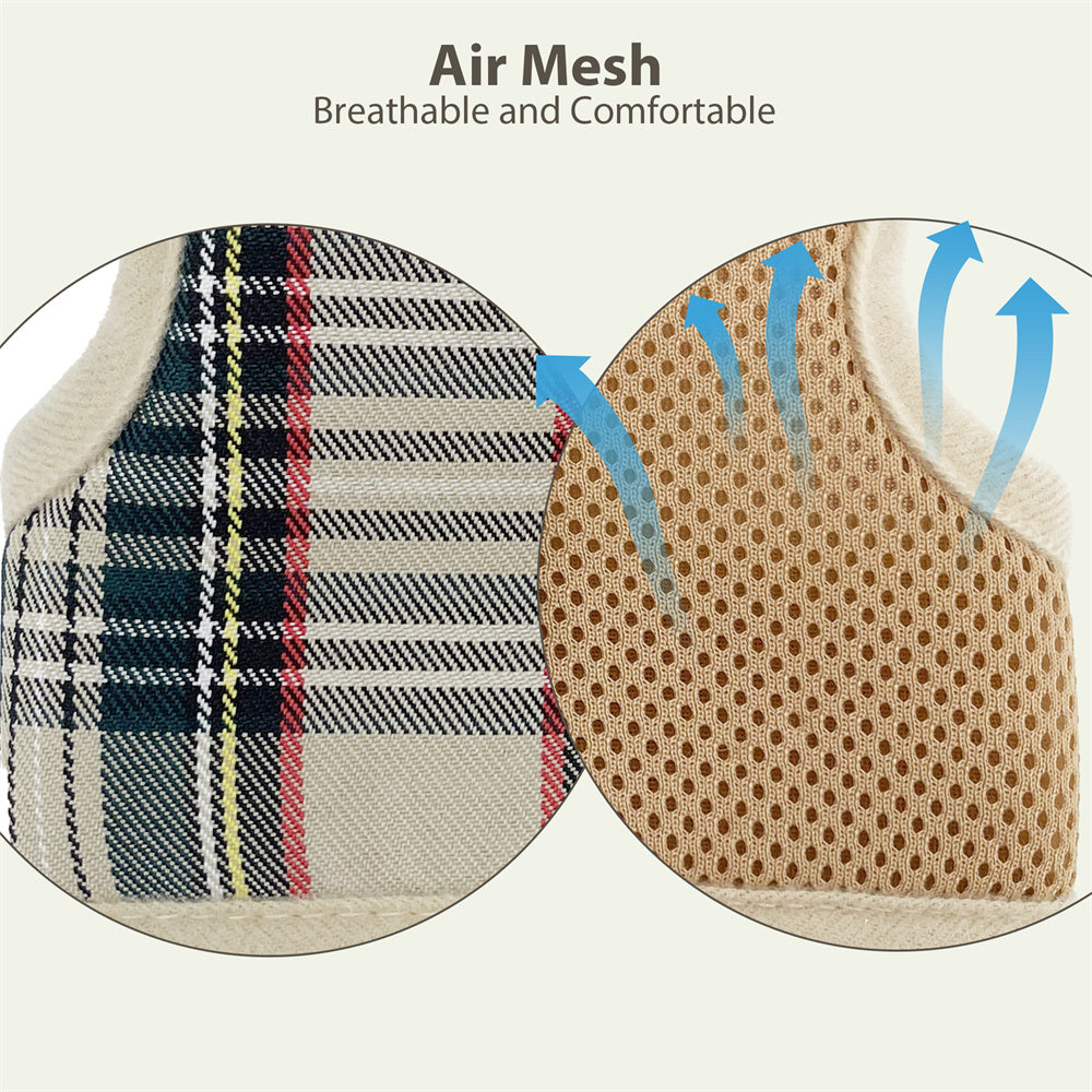 Aiitle Adjustable Padded Bunny Harness Leash Set Plaid Pattern