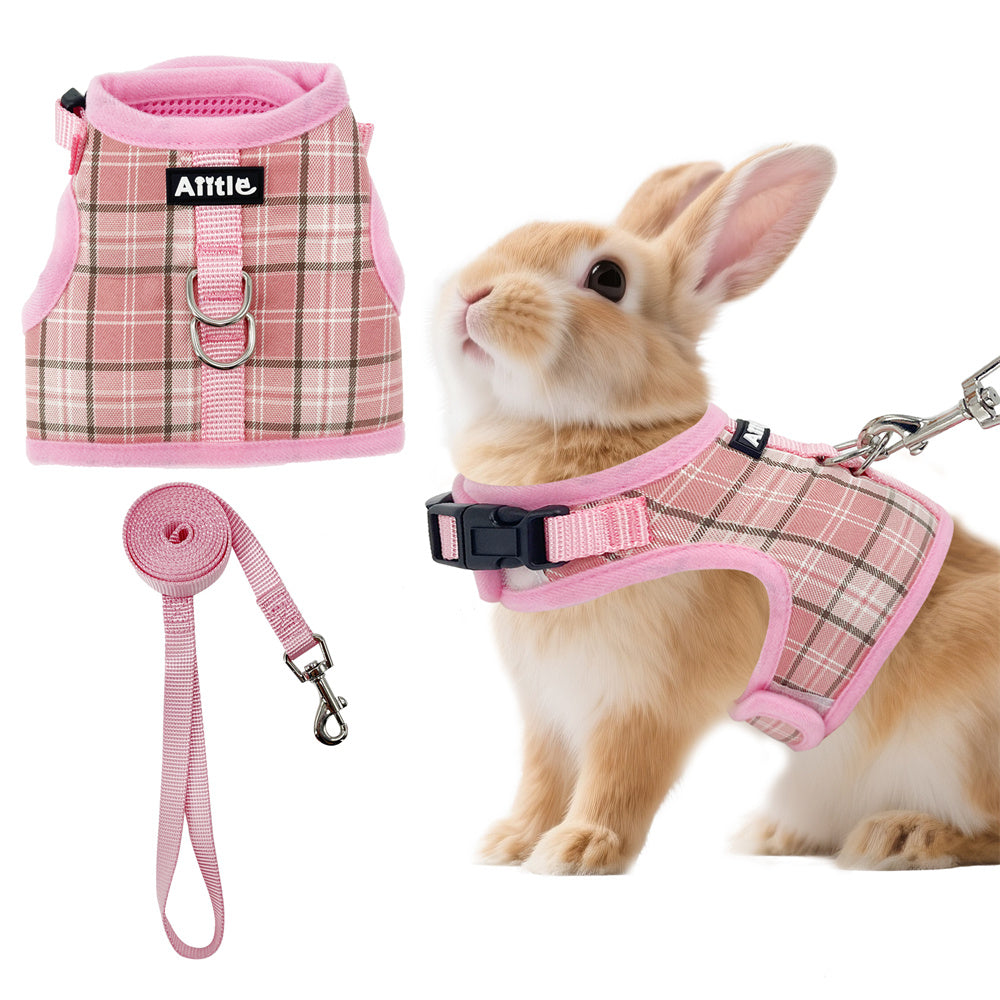 Aiitle Adjustable Padded Bunny Harness Leash Set Plaid Pattern