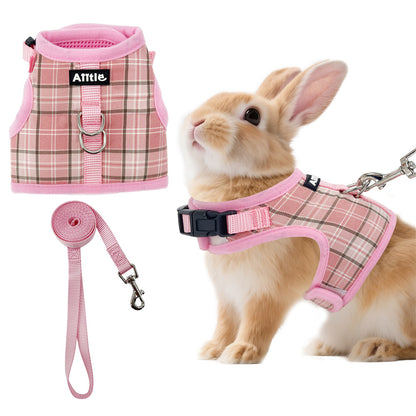 Aiitle Adjustable Padded Bunny Harness Leash Set Plaid Pattern