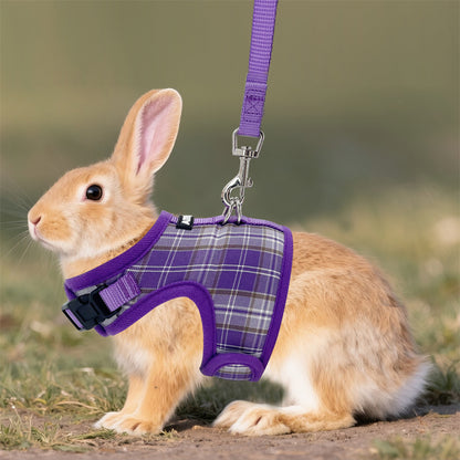 Aiitle Adjustable Padded Bunny Harness Leash Set Plaid Pattern