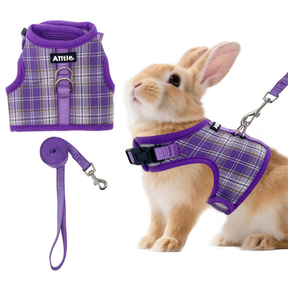 Aiitle Adjustable Padded Bunny Harness Leash Set Plaid Pattern
