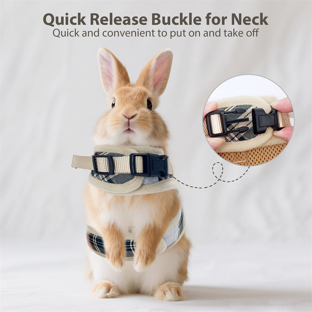 Aiitle Adjustable Padded Bunny Harness Leash Set Plaid Pattern