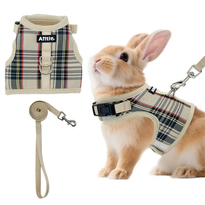 Aiitle Adjustable Padded Bunny Harness Leash Set Plaid Pattern