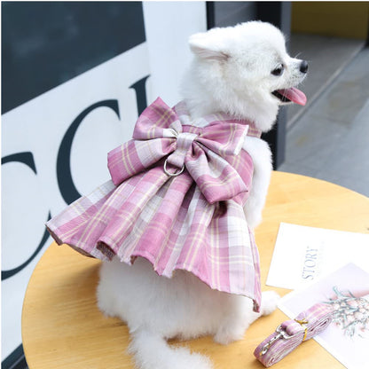 Aiitle Cute Pet Plaid Skrit Harness Leash Set